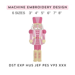 Notenkraker kerst borduurpatroon voor de borduurmachine, roze tinnen soldaatje borduurbestand, 6 maten (digitale download)