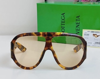 Okulary przeciwsłoneczne damskie Bottega Veneta BV1345S w dużym rozmiarze, szylkretowe