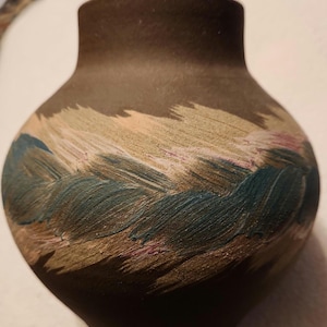 Handmade Terra cotta pottery vase. Signed by Olin Powers Utah pottery 90. Tiny Pottery