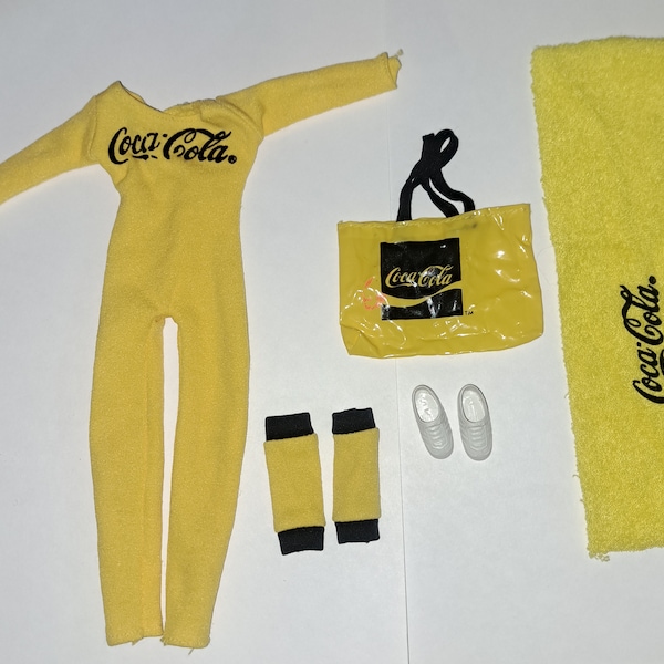 Barbie Style Doll Coca Cola Yellow Aerobic Outfit /Accessories