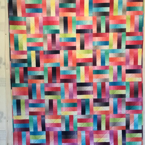 Rainbow, a homemade lap quilt-throw 58 1/2 inches wide by 66 inches long with free priority mail shipping