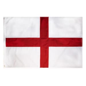 May include: The flag of England, a white flag with a red cross. The red cross is centered and extends to the edges. The flag has eyelets in the corners for hanging.