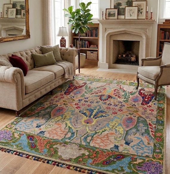 Handmade Colorful Floral Area Rug Style Decorative Living Room Carpet