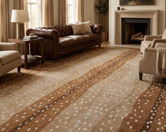 Carpette fauve à motifs antilopes, décoration décorative pour la maison brun crème neutre