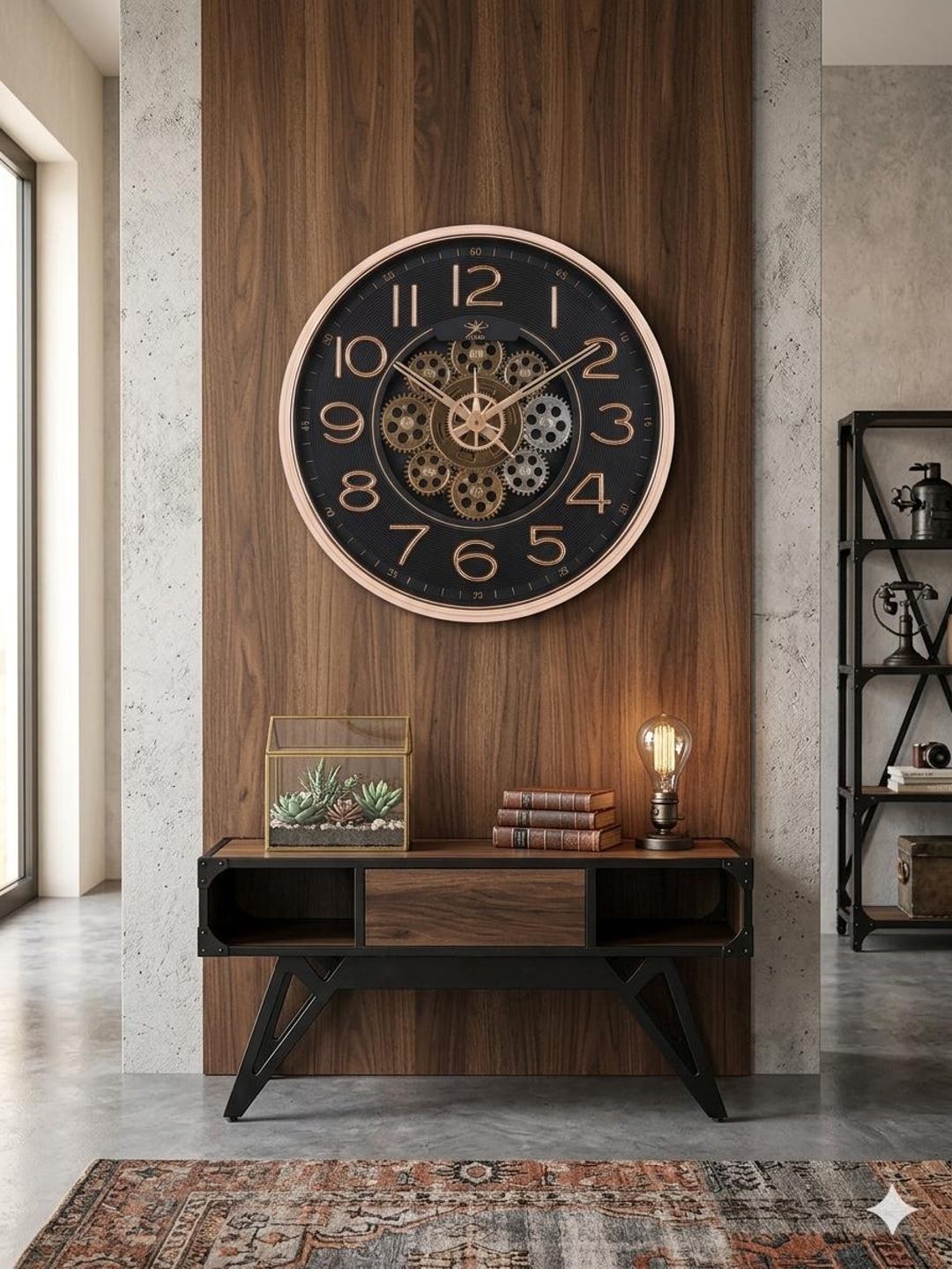 Luxury Moving Gear Wall Clock - Real Metal Industrial Timepiece - Black ...