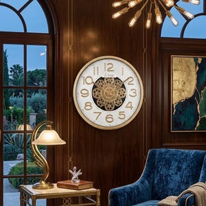 The "Infinity Engine" Wall Clock | Working Gold Gears & Textured White Dial | 13-inch Kinetic Art | Elegant Mechanical Statement Piece