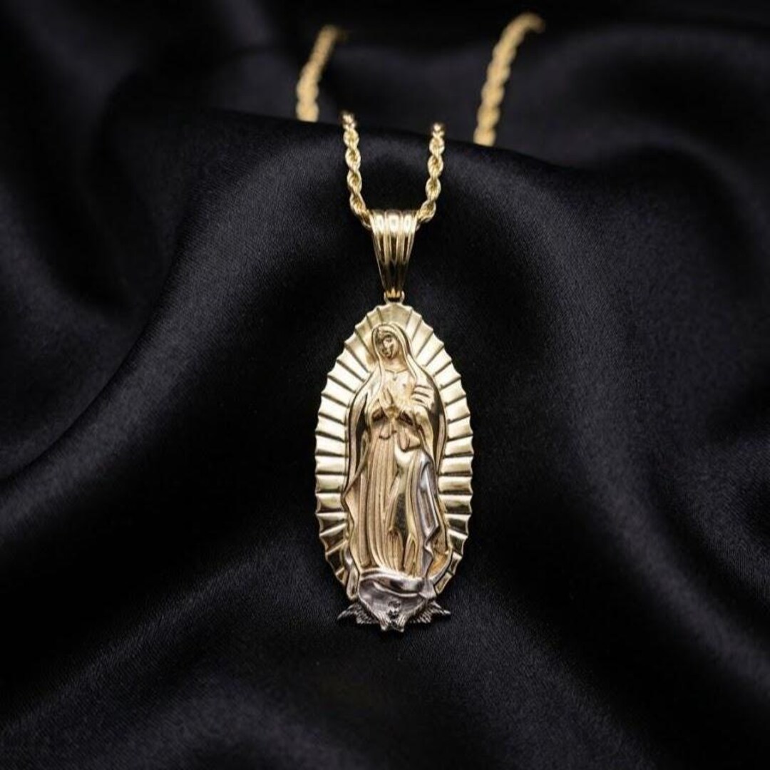 Virgin Mary Pendant Necklace in 925 Sterling Silver With 14K Gold ...