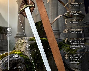 Handmade Gondor Replica Sword, Stainless Steel Fantasy Blade, Leather Sheath, Medieval Collectible, Gift for Boyfriend
