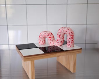 Handmade Wooden Tiled Stand: Multipurpose Plant Shelf, Home Organizer. Clott Black&white