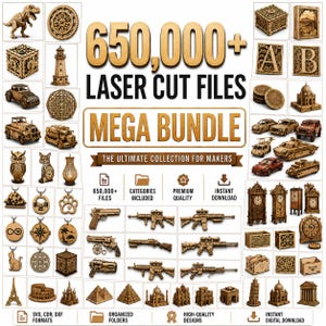 Pakiet plików wycinanych laserowo: ponad 650 000 plików SVG DXF CDR | Pliki Glowforge | Projekty LightBurn | Pliki CNC | Projekty XTool | Natychmiastowe pobranie