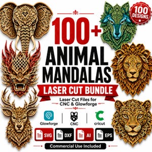 100+ Animal Mandala SVG Bundle, Laser Cut Animal SVG Files, Multilayer Wildlife SVG, Glowforge xTool Cricut Cnc, Shadow Box Wall Art