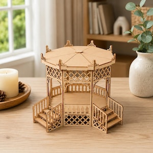 File per taglio laser di un gazebo da giardino in legno 3D / File SVG del gazebo per Glowforge, xTool e LightBurn / Modello di padiglione fai da te