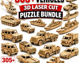 Paquete de más de 305 archivos de corte láser de vehículos / Modelos de rompecabezas de madera 3D, coches, tanques, aviones, barcos, motocicletas, descarga de archivos CNC SVG DXF