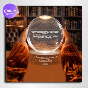 May include: A clear glass sphere lamp on a wooden base featuring etched constellations and the text: THEIR LIGHT DOES NOT FADE; BUT JOURNEYS TO BECOME PART OF THE COSMIC CANVAS, REMINDING US THEY ARE EVERLASTING. In Loving Remembrance Of Evelyn Reed 1945-2027.