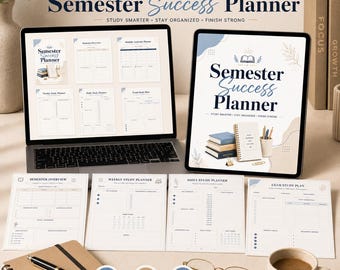 Planificador de éxito semestral en PDF imprimible / Estudio del estudiante, preparación de exámenes, seguimiento de tareas