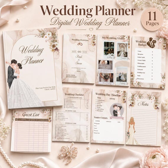 Boho Wedding Planner Printable | Bridal Checklist, Budget Tracker (Digital Download)