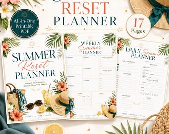 Planificador de verano en PDF / Metas de autocuidado, lista de deseos, páginas de bienestar