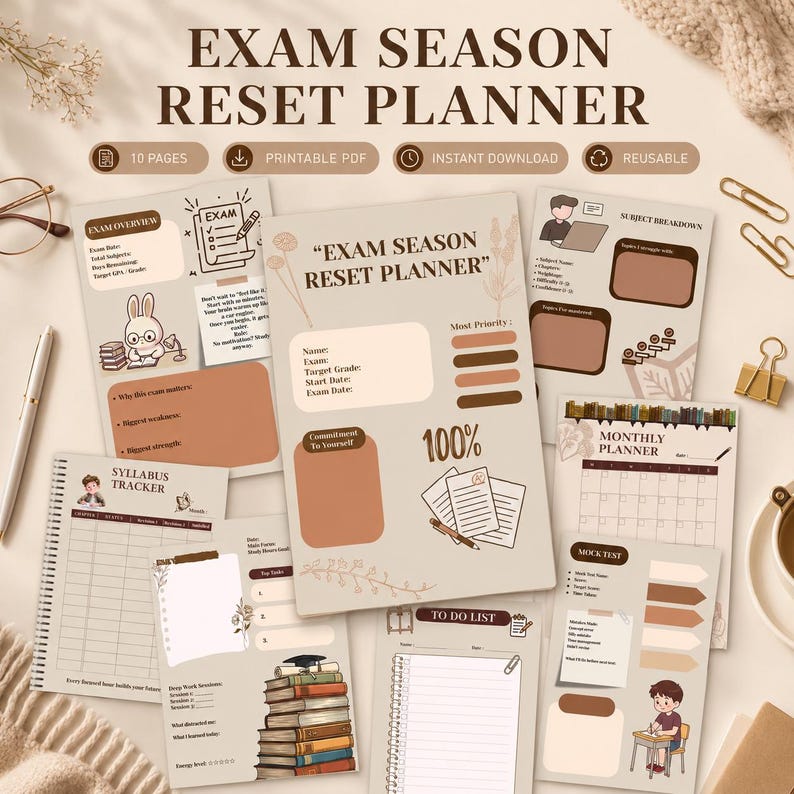 Exam Season Planner Printable | Study Tracker, Syllabus, Mock Test PDF ...