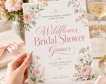 Juegos para despedida de soltera con temática de flores silvestres / Paquete imprimible para fiesta floral rosa