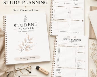 Planificador estudiantil imprimible / Seguimiento académico, de tareas, calificaciones y semestres en PDF