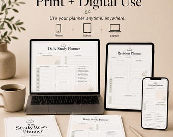 Planificador de repaso para el estudio (PDF imprimible) / Seguimiento de tareas y revisión de exámenes para estudiantes