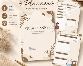 Planificador de estudio imprimible en PDF / Organizador estudiantil, seguimiento de tareas y calificaciones