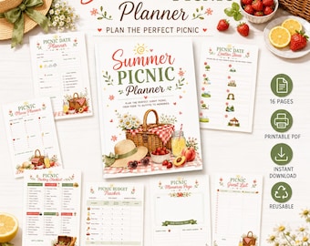 Planificador de picnic imprimible / Lista de verificación de verano, menú, presupuesto, lista de invitados (PDF)