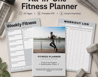 Planificador de fitness imprimible / Registro de entrenamiento, plan de comidas, seguimiento de hábitos y progreso