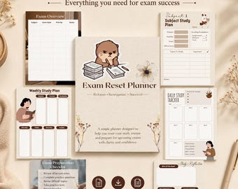 PDF imprimible para reiniciar el examen / Paquete de estudio, seguimiento, cronograma, lista de verificación