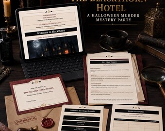 Fiesta de misterio de asesinato de Halloween / Kit de detective imprimible, Noche de juegos con cena