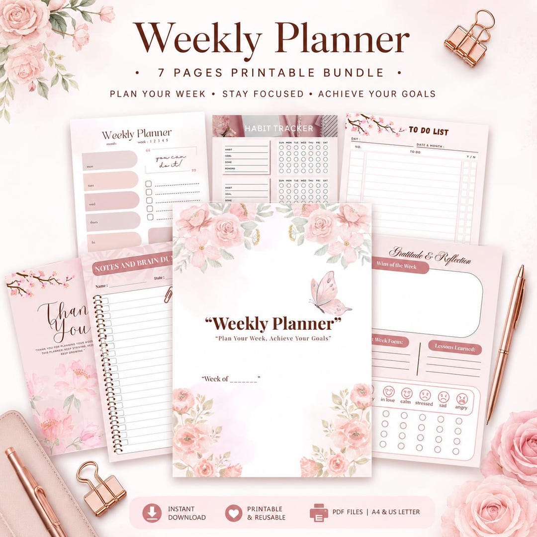 Weekly Planner Printable | Floral Bundle, Habit Tracker, to Do List - Etsy