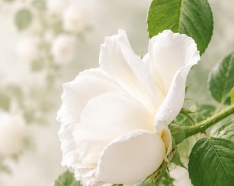 Fondo de pantalla para móvil Rosa Blanca: Arte floral realista (Descarga digital)