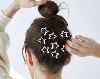 Silver Star Hair Clips, Metal Snap Barrettes, Girls Hair Accessories (3cm x 3cm)