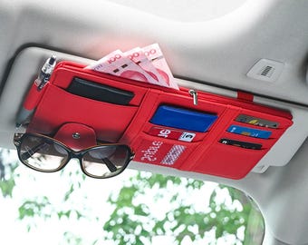 Personalized Leather Car Visor Organizer, Glasses Clip Holder, Pen Card Storage