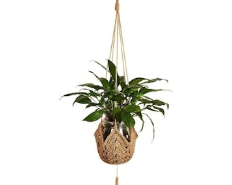 Handmade Plant Hanger, Handwoven Rustic Indoor Outdoor Planter Basket