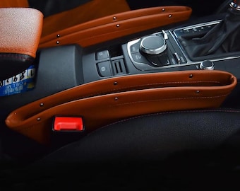 Personalized Leather Car Seat Organizer | Luxury Console Gap Filler Storage Accessory