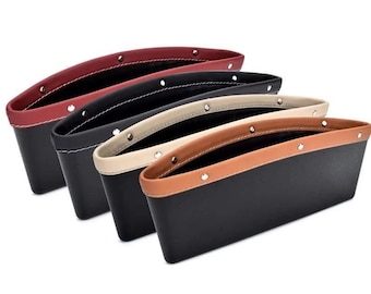 Personalized Handmade Leather Car Seat Organizer, Gap Filler Storage Bag