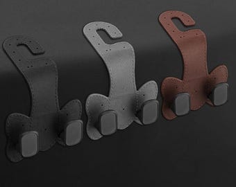 Leather Car Headrest Hook, Purse Holder, Accessories Organizer, Phone Stand