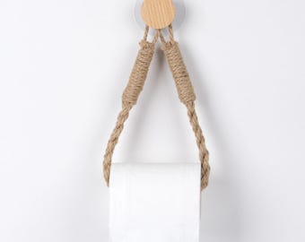 Personalized Hemp Rope Paper Towel Holder, Farmhouse Kitchen Organizer, Handmade Rustic Bathroom Tissue Rack