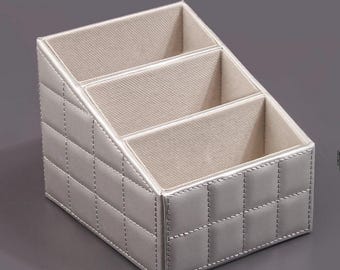 Personalized Desk Organizer, 3-Grid Remote Organizer, Makeup Brush Storage
