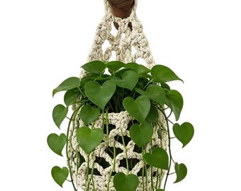 Handwoven Plant Hanger, Handmade Rustic Indoor Outdoor Planter Basket