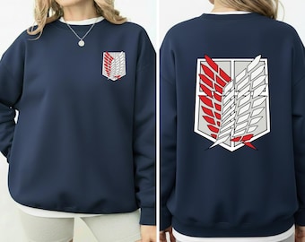 Anime Inspired Attack-On Titan Wings Sweatshirt: Double Sided Graphic Crewneck, Minimal Anime Shirt, Unisex Streetwear Gift