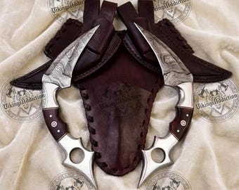Hand-Forged Damascus Steel Dual Karambit Knives | Viking knives | Gift for him