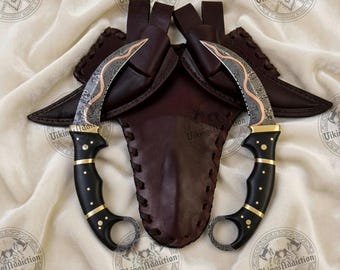 Hand-Forged  Copper Damascus Steel Dual Karambit knives | Viking knives | Gift for him