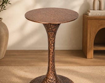 Handmade Hammered aluminium  Accent Side Table, Round Metal End Table, Modern Pedestal Table, Rustic Coffee Table, Living Room Home Decor