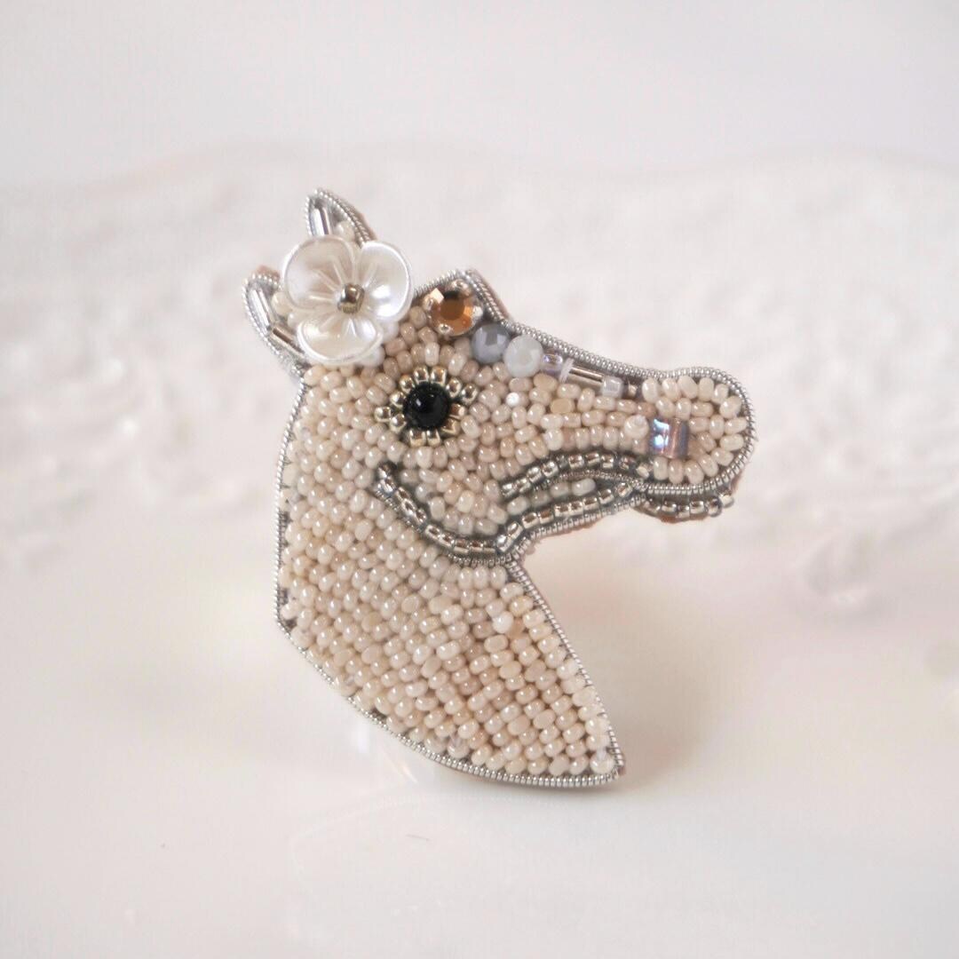 White Horse Brooch Silk Organza Haute Couture Bead Embroidery