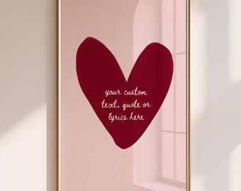 Custom Handwritten Quote Print, Personalized PINK and RED Wall Art, Custom Text Poster, Minimalist Typography Art, Digital Download