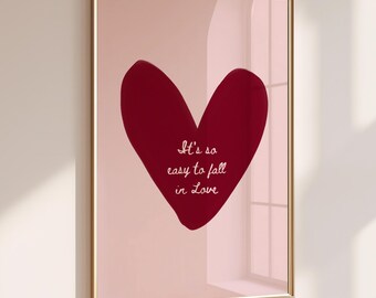 Olivia Dean Songtext-Kunstdruck in Rot und Rosa | Zitat: „It’s So Easy to Fall in Love“ | Zitatposter | Digitaler Download, Hochformat-Poster