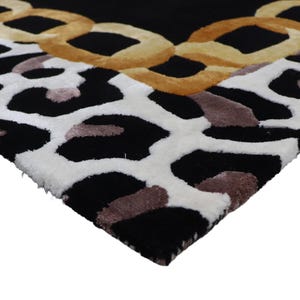 Hand Tufted Wool Tencel Rug: Leopard Print Chain Border Area Carpet image 2