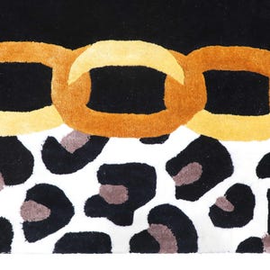 Hand Tufted Wool Tencel Rug: Leopard Print Chain Border Area Carpet image 8